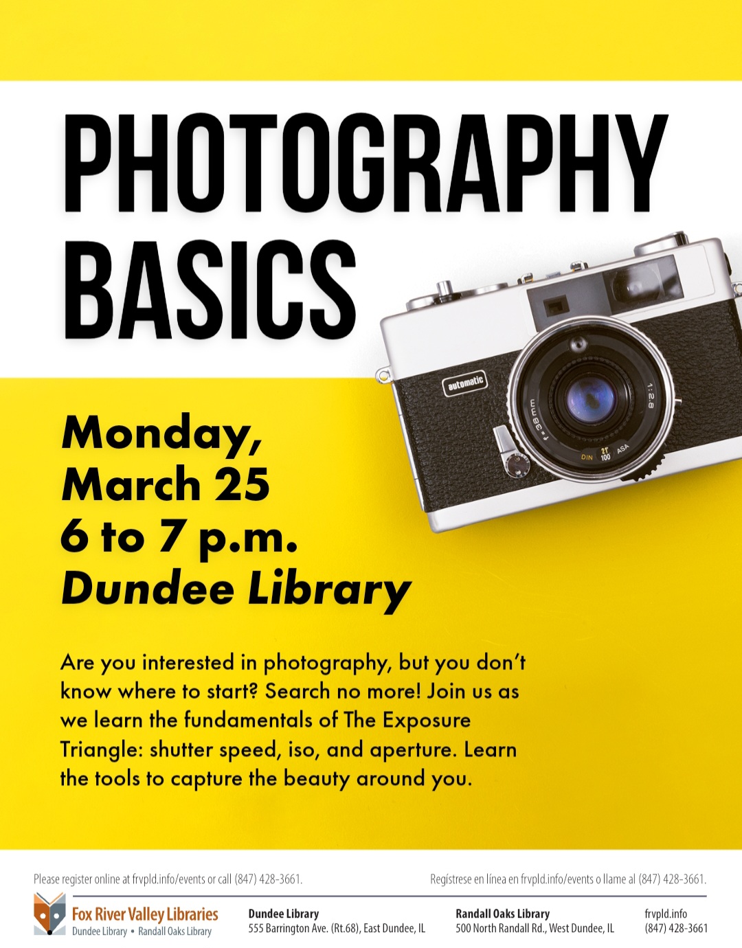 flyer for photography basics program