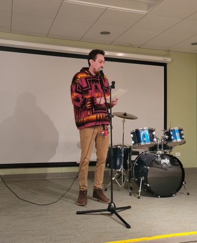 Reciting poetry on stage 