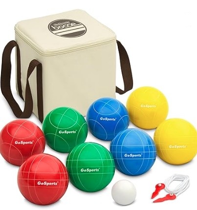 Bocce Ball Set with red, blue, green and yellow Bocce Balls