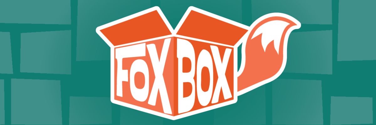 Fox Box logo. An orange box with a fox's tail