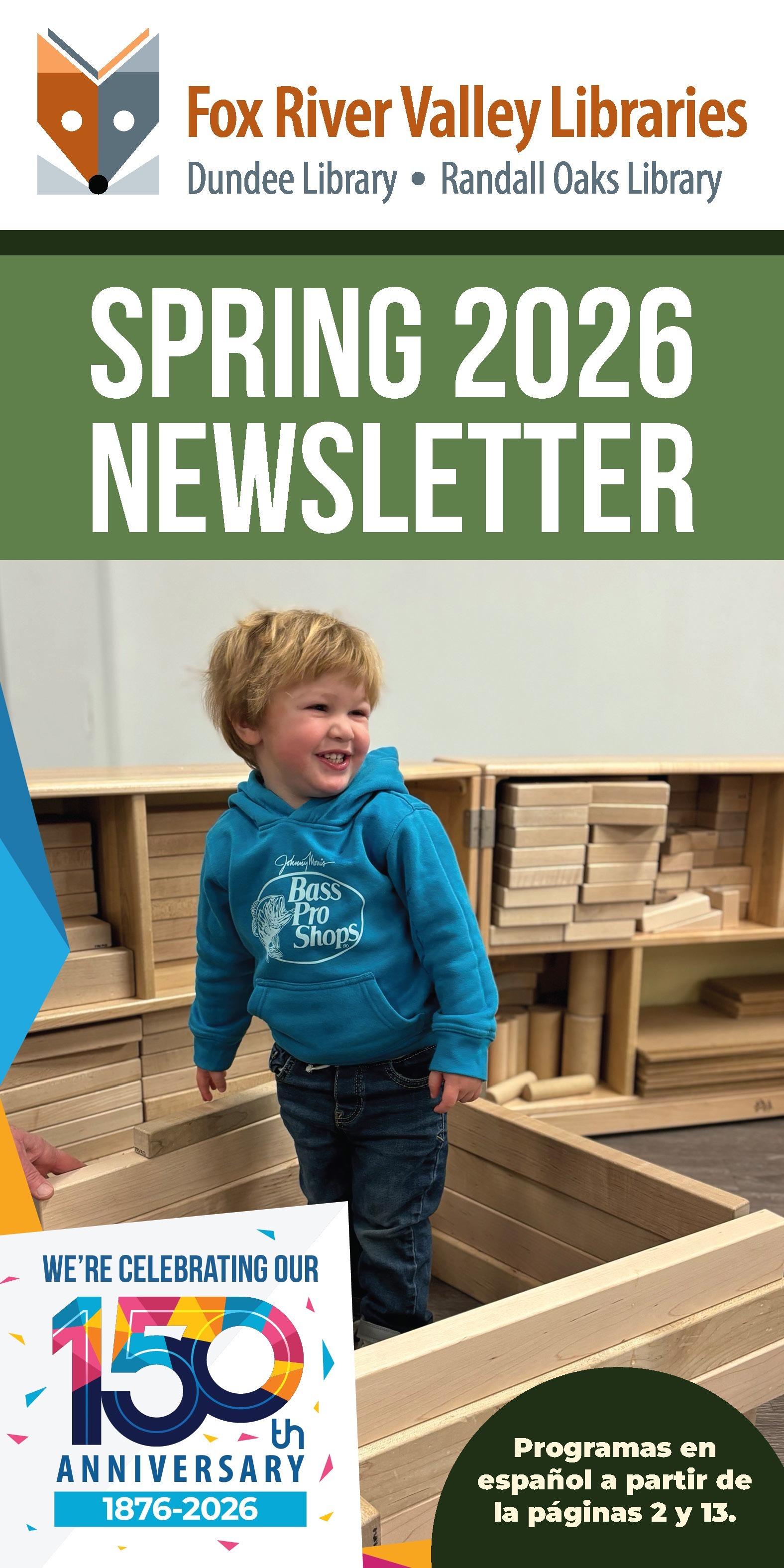 Spring 2026 Newsletter Cover with little boy in blue sweatshirt.
