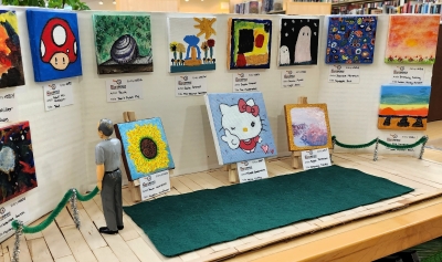 Mini Masterpiece Contest and Art Show showing small canvases with various subjects