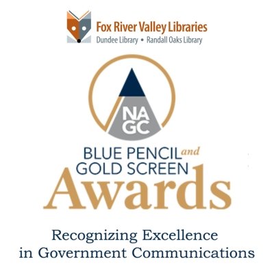 Blue Pencil Gold Screen Award logo with Library logo at top colors are blue, gold, orange and gray.