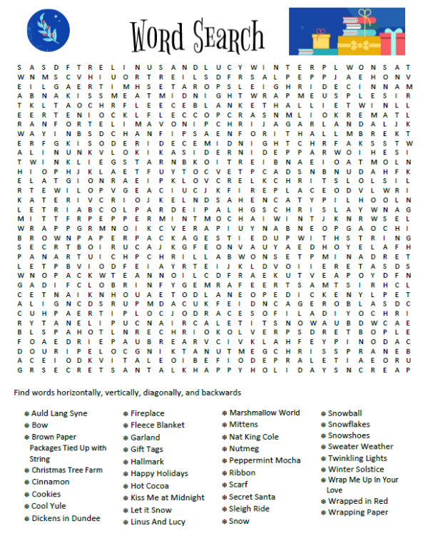Word search puzzle sheet