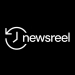 Newsreel logo on black background in white text with white simple line art clock. 