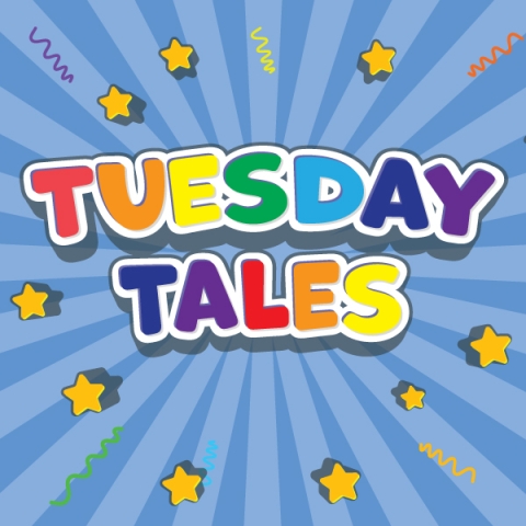 Tuesday Tales default image with colorful letters and yellow stars