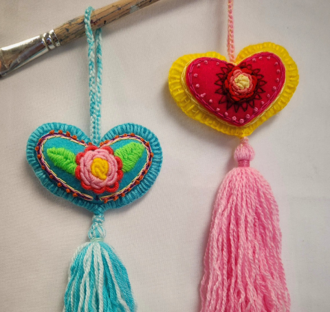 embroidered felt hearts