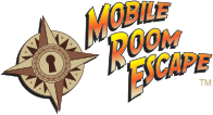 Mobile Room Escape logo with a lock shaped like a compass