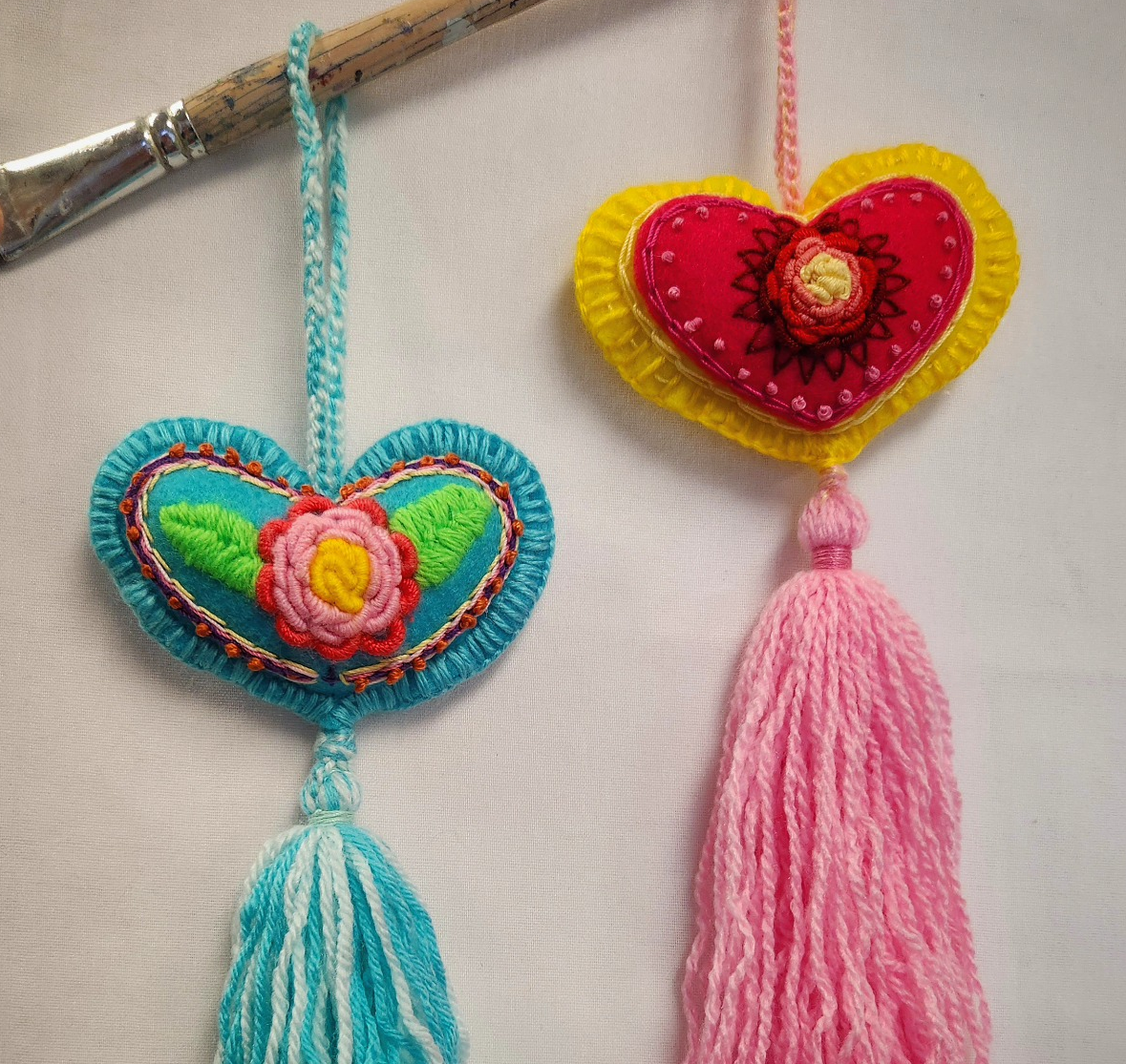 embroidered felt hearts
