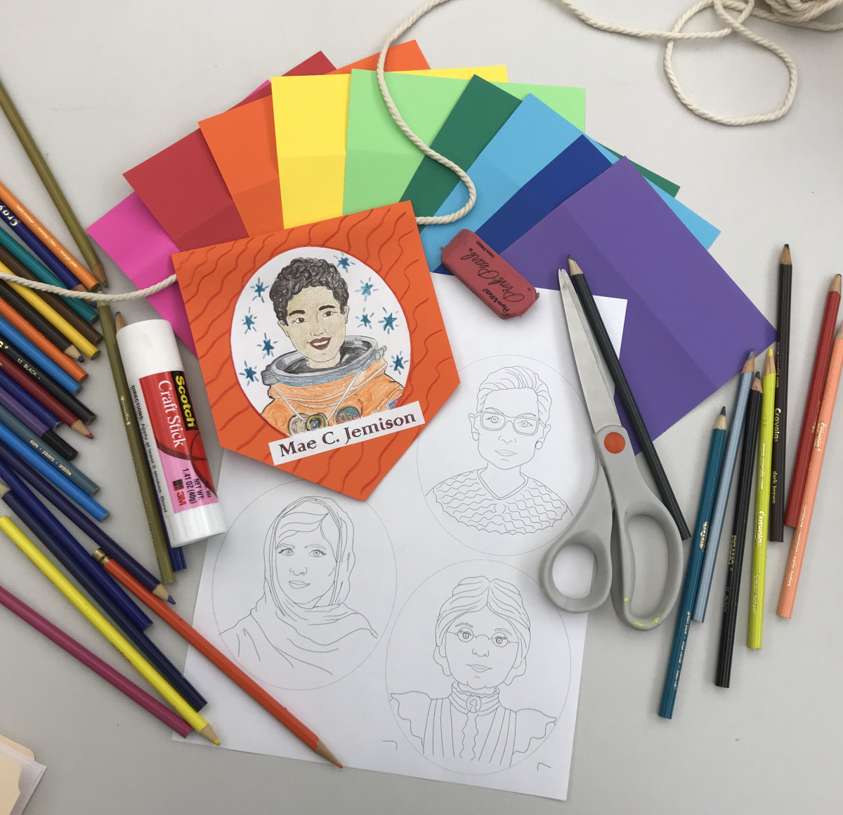 colorful bunting with image of Mae C. Jemison