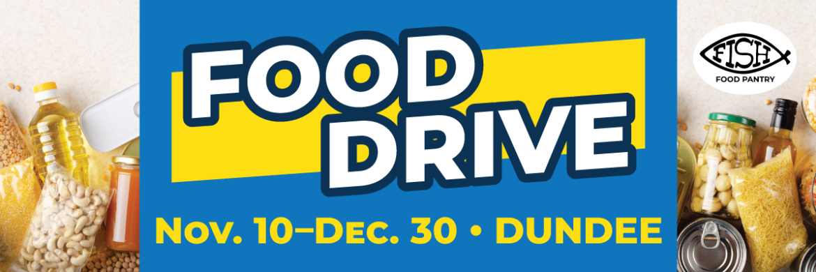 Food Drive Collection from November 10 through December 30 at the library.