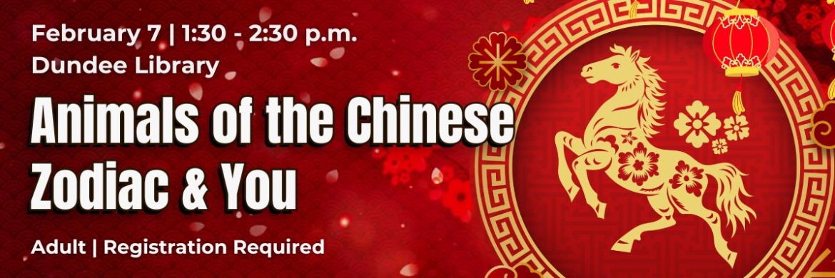 Animals of the Chinese Zodiac and You with red background and gold horse in the foreground.