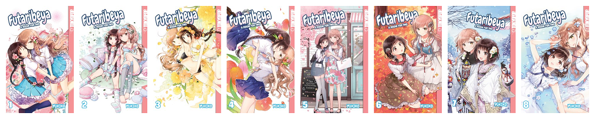 Collage of book covers of Futaribeya volumes 1-8