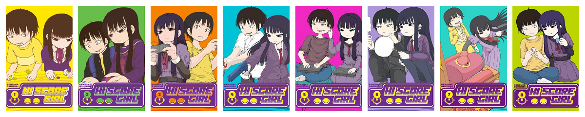 Collage of book covers for Hi Score Girl volumes 1-8