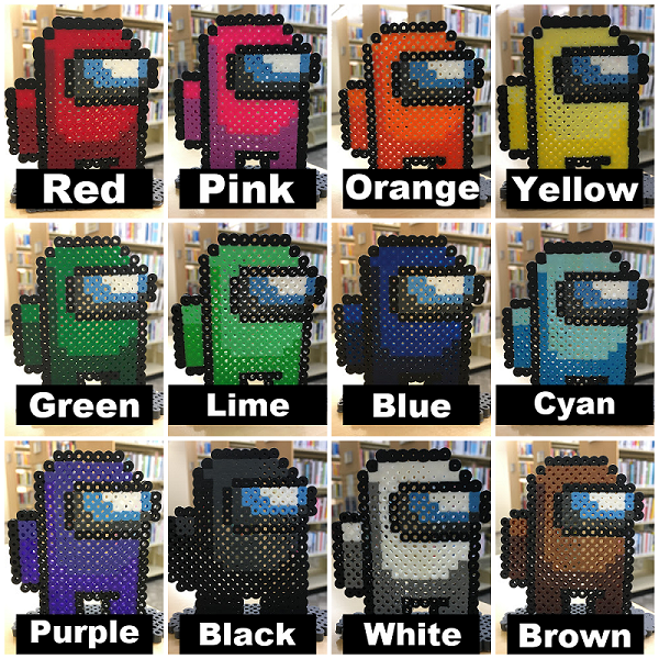 Collage of Among Us Crewmate colors: red, pink, orange, yellow, green, lime, blue, cyan, purple, black, white, brown