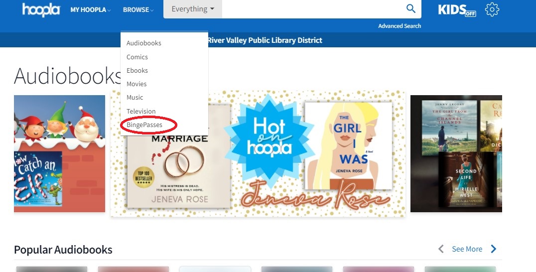 BingePass from Hoopla Fox River Valley Public Library